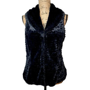 New Look Womens Soft Faux Fur Shawl Collar Lined Vest Jacket Size Small Black